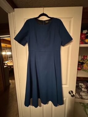 Mary Crafts Sz 10 Deep Teal Short-Sleeve Midi Fit-and-Flare Dress w/ full lining